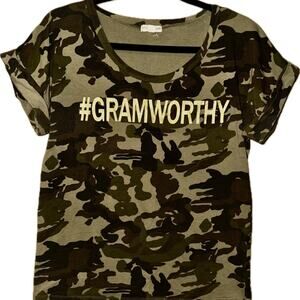 Zenana Outfitters Custom One-of-a-Kind #GRAMWORTHY Women’s Size Medium Camo Tee